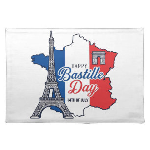 Happy Bastille Day France Map Eiffel Tower Vector_ Cloth Placemat