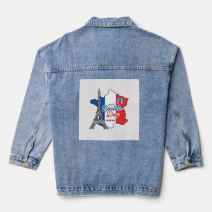 Happy Bastille Day France Map Eiffel Tower Vector_ Denim Jacket