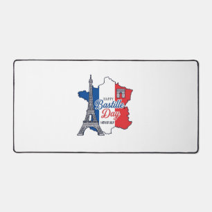 Happy Bastille Day France Map Eiffel Tower Vector_ Desk Mat