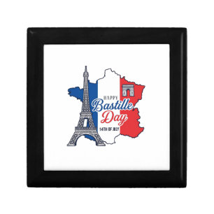 Happy Bastille Day France Map Eiffel Tower Vector_ Gift Box