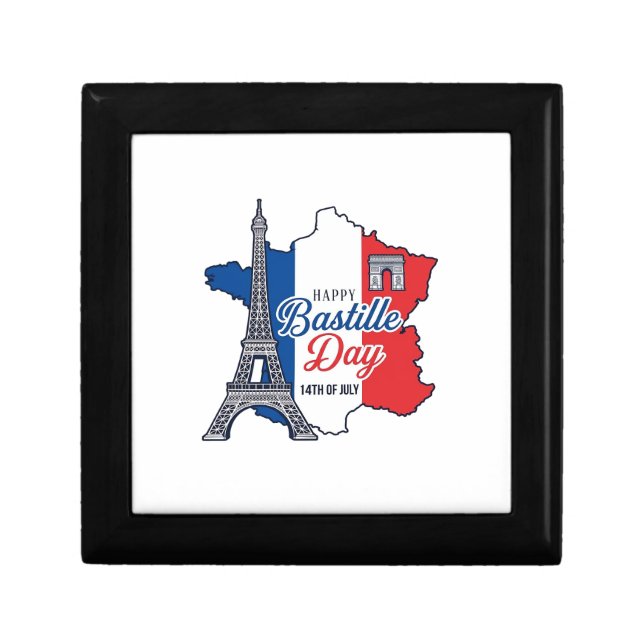 Happy Bastille Day France Map Eiffel Tower Vector_ Gift Box (Front)