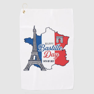 Happy Bastille Day France Map Eiffel Tower Vector_ Golf Towel