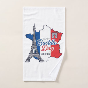 Happy Bastille Day France Map Eiffel Tower Vector_ Hand Towel