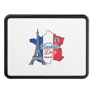 Happy Bastille Day France Map Eiffel Tower Vector_ Hitch Cover