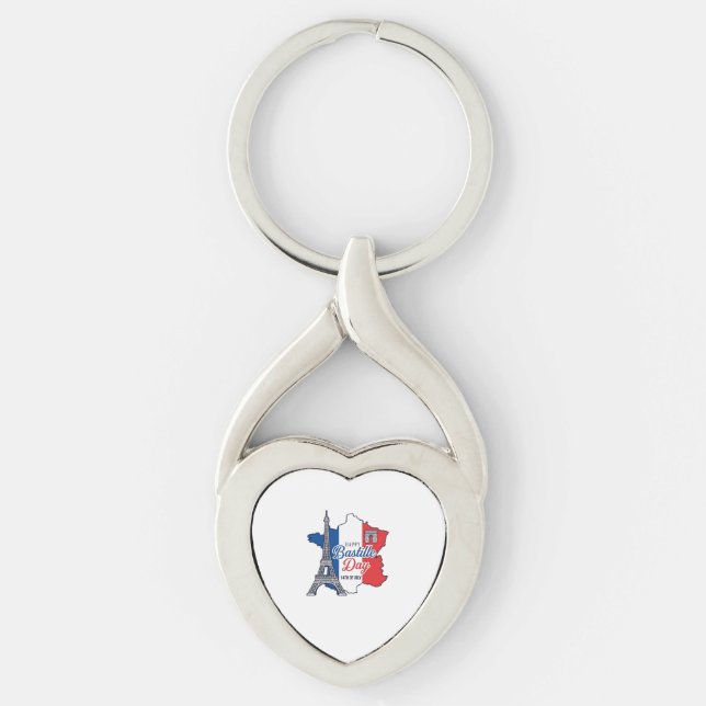 Happy Bastille Day France Map Eiffel Tower Vector_ Keychain (Front)