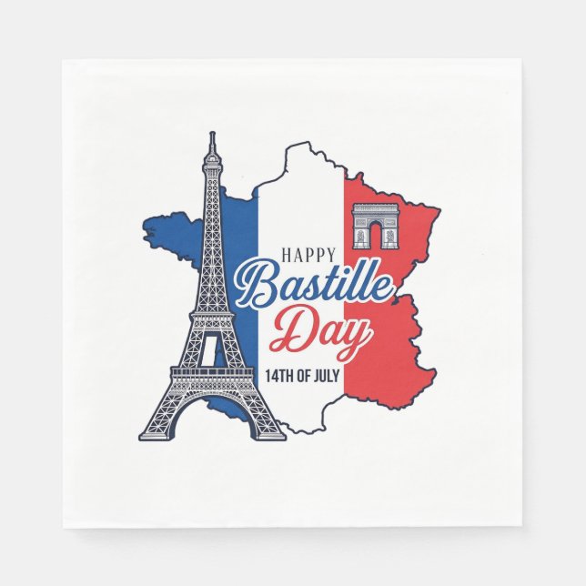 Happy Bastille Day France Map Eiffel Tower Vector_ Napkins (Front)