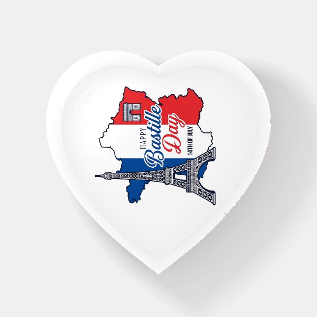 Happy Bastille Day France Map Eiffel Tower Vector_ Paperweight (Front)