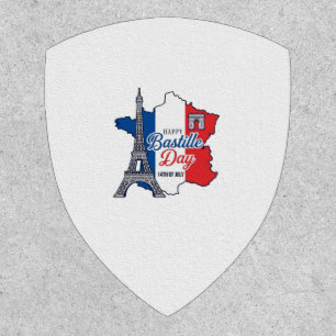 Happy Bastille Day France Map Eiffel Tower Vector_ Patch