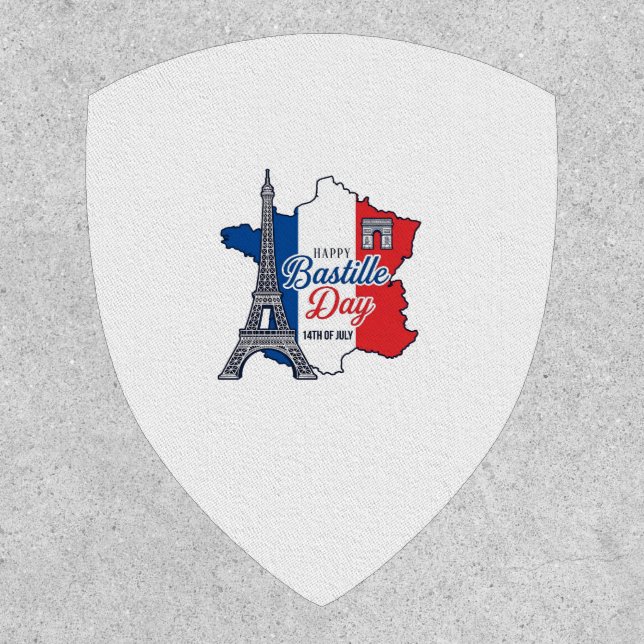Happy Bastille Day France Map Eiffel Tower Vector_ Patch (Front)