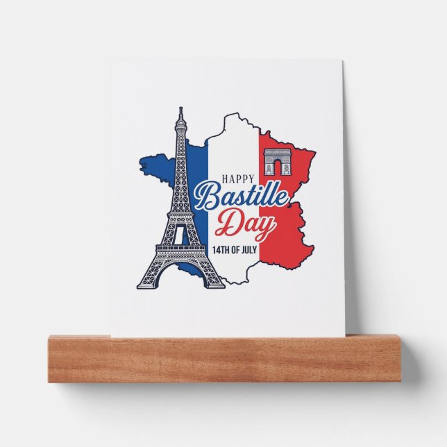 Happy Bastille Day France Map Eiffel Tower Vector_ Picture Ledge (Front)
