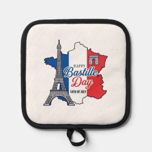 Happy Bastille Day France Map Eiffel Tower Vector_ Pot Holder