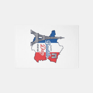 Happy Bastille Day France Map Eiffel Tower Vector_ Rug