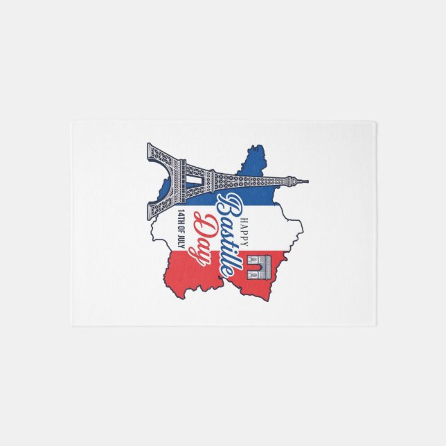 Happy Bastille Day France Map Eiffel Tower Vector_ Rug (Front)