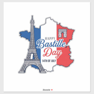 Happy Bastille Day France Map Eiffel Tower Vector_ Sticker