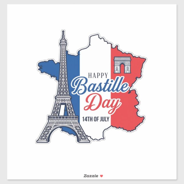 Happy Bastille Day France Map Eiffel Tower Vector_ Sticker (Sheet)