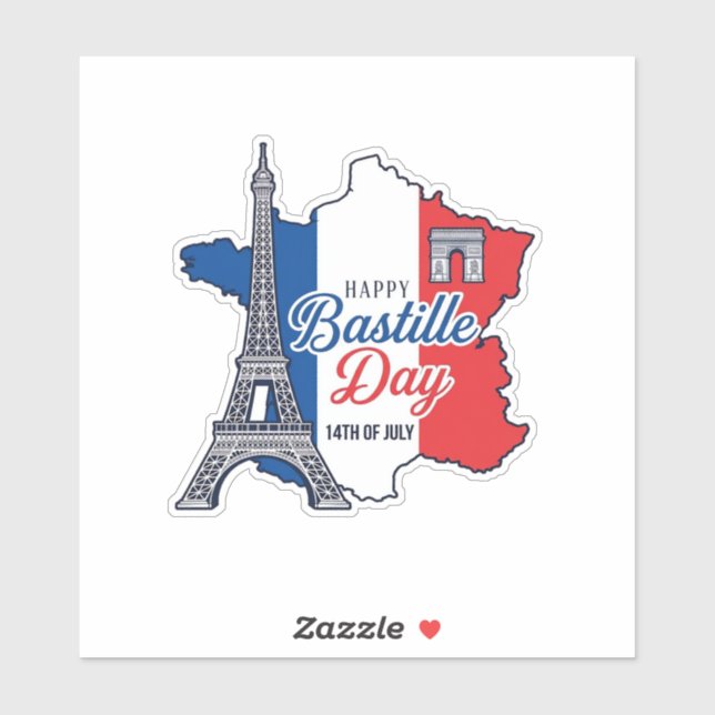 Happy Bastille Day France Map Eiffel Tower Vector_ Sticker (Sheet)