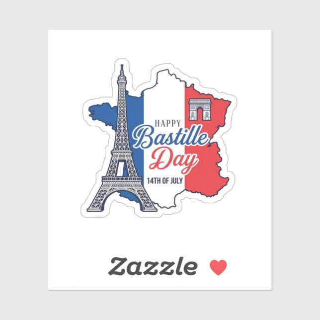 Happy Bastille Day France Map Eiffel Tower Vector_ Sticker (Sheet)
