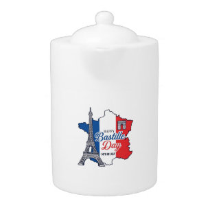 Happy Bastille Day France Map Eiffel Tower Vector_ Teapot