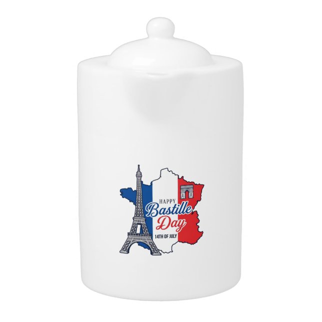Happy Bastille Day France Map Eiffel Tower Vector_ Teapot (Front)