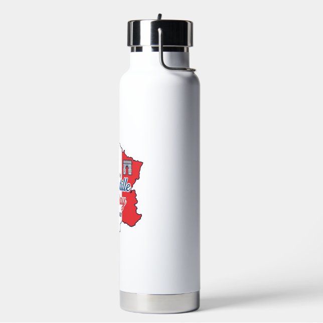Happy Bastille Day France Map Eiffel Tower Vector_ Water Bottle (Left)