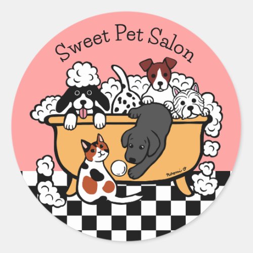 Happy Bath Time Black Labrador and Dog Friends Classic Round Sticker