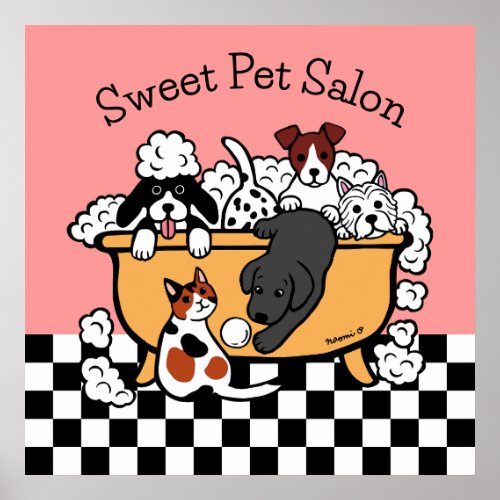 Happy Bath Time Black Labrador Pet Salon Poster