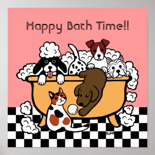 Happy Bath Time Chocolate Labrador Cartoon Poster