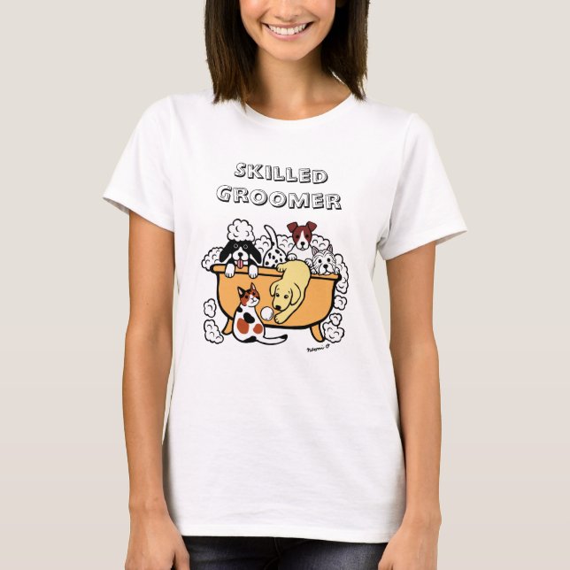 Happy Bath Time Yellow Labrador Skilled Groomer T-Shirt (Front)