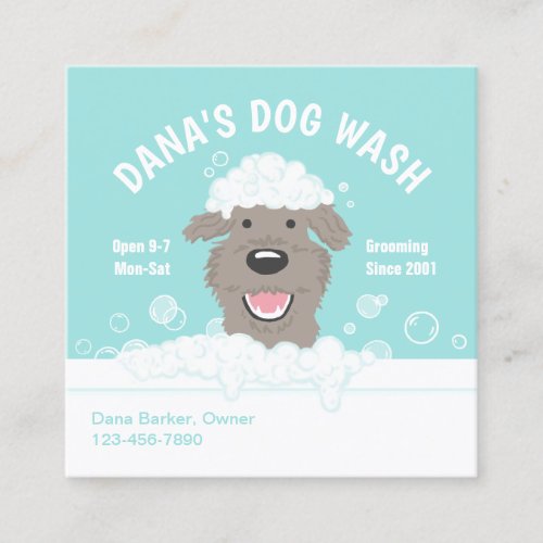 Happy Bathtub Dog  Pet Grooming  Cute Cartoon Square Business Card