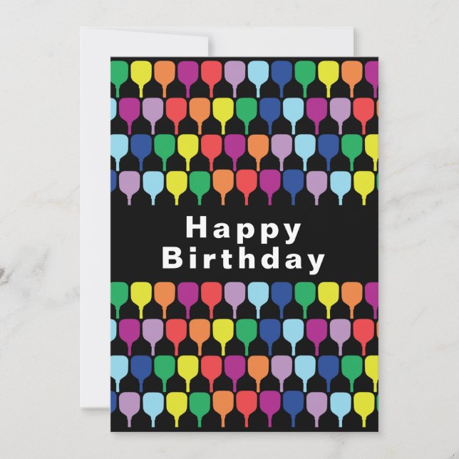 Happy B'day Colorful pickleball paddles 💚❤️💛💙 Holiday Card (Front)