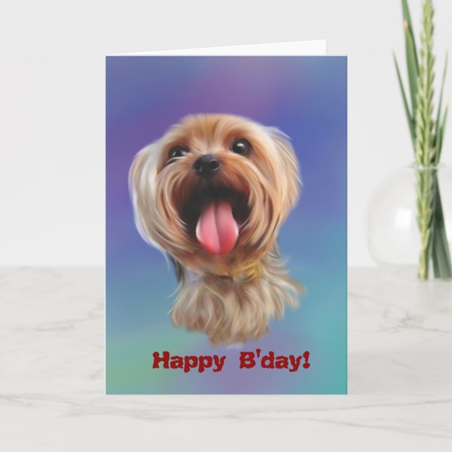 Happy B'day! Cute digital yorkie painting Card (Front)