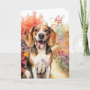 Happy Beagle Dog Colorful Garden Path Letterpress Thank You Card