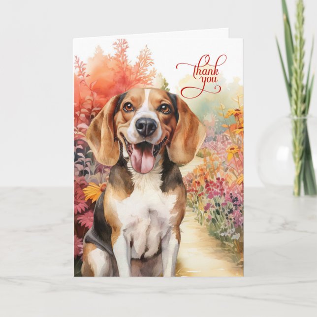 Happy Beagle Dog Colorful Garden Path Thank You Card (Front)