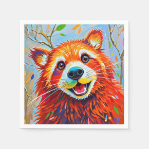 Happy Bear Expressive abstract animal art Napkins