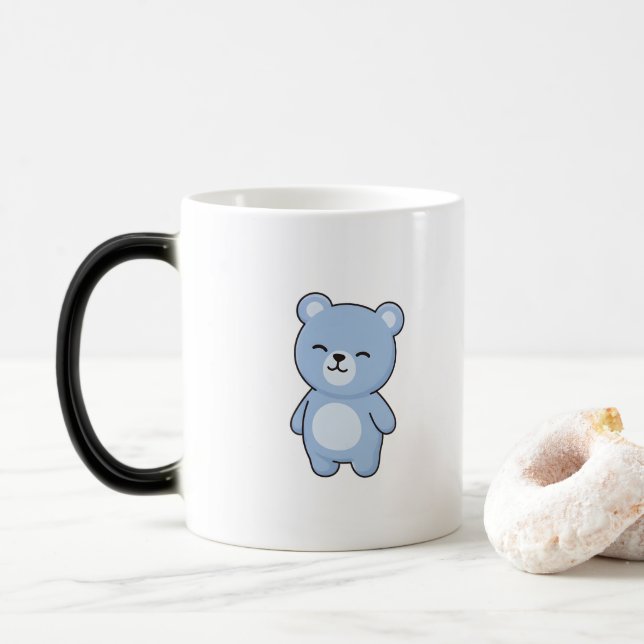 Happy Bear Minimal Kawaii Style Color Morph Mug (With Donut)