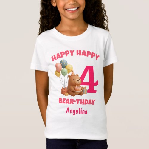 HAPPY BEAR•THDAY Teddy Bear 4th Birthday T-Shirt