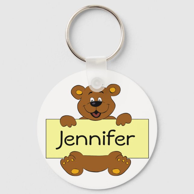 Happy bear with customizable banner cartoon keychain (Front)