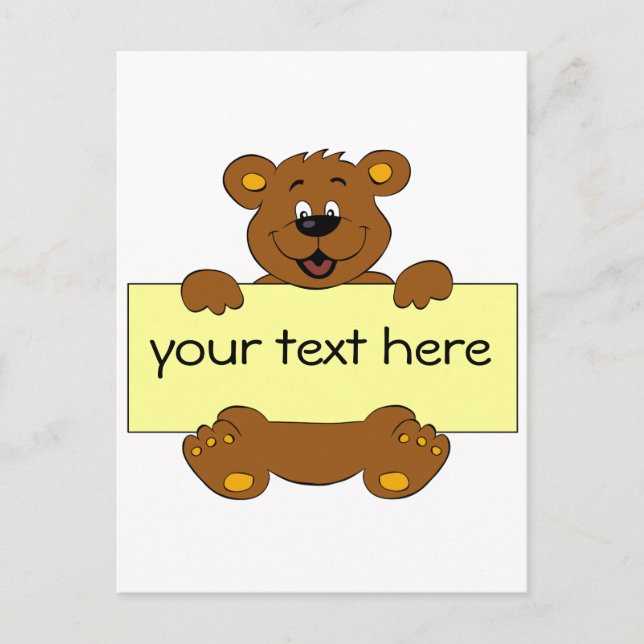 Happy bear with customizable banner cartoon kids postcard (Front)