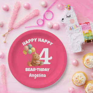 Happy BEARthday Custom Teddy Bear 4th Birthday Paper Plates