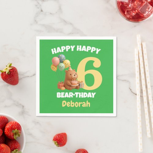 Happy BEARthday Custom Teddy Bear 6th Birthday Napkins