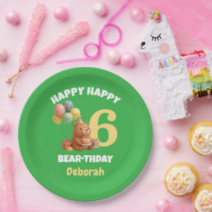 Happy BEARthday Custom Teddy Bear 6th Birthday Paper Plates