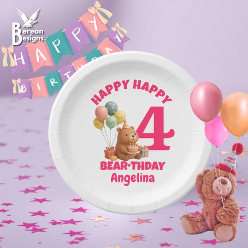 HAPPY BEARTHDAY Cute Teddy Bear 4th Birthday Paper Plates
