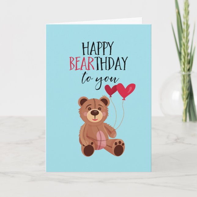 Happy Bearthday Cute Teddy Bear Pun Funny Birthday Card (Front)