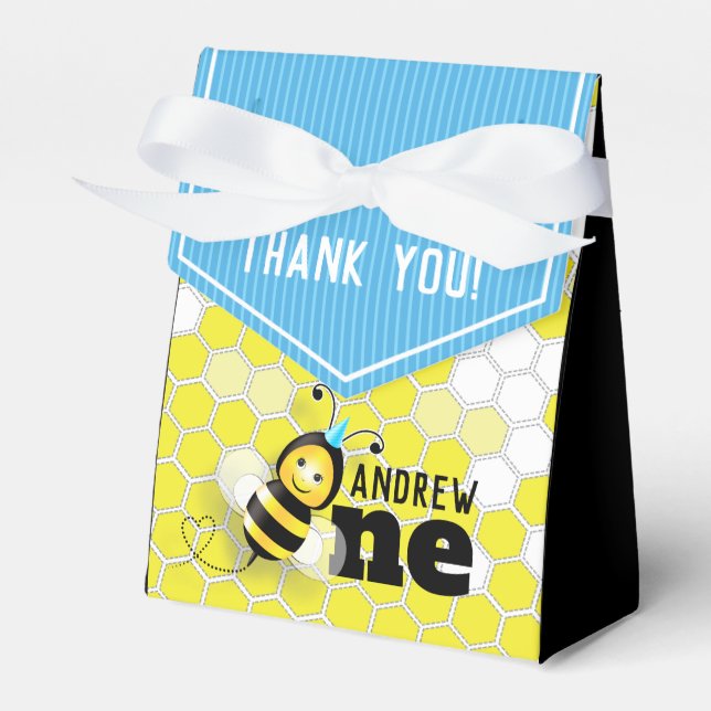 Happy Bee 1st Birthday Party Favor Box (Front Side)
