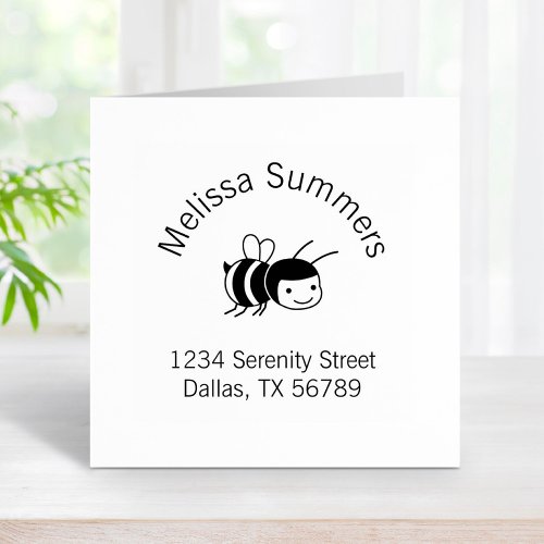 Happy Bee Address Rubber Stamp