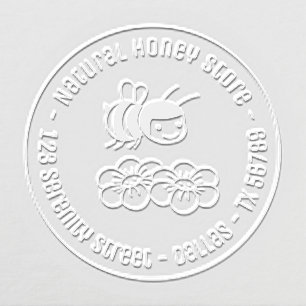 Happy Bee and Flowers Round Business Address Embosser