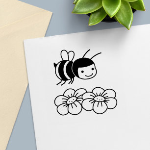 Happy Bee and Flowers Self-inking Stamp