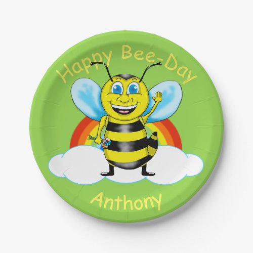 Happy Bee Birthday Paper Plates Customizable