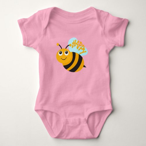 Happy Bee Black And Yellow Bee Baby Bodysuit