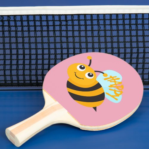 Happy Bee Black And Yellow Bee Ping Pong Paddle